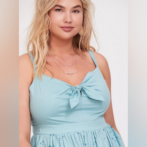 Torrid Disney Cinderella Fairy Godmother Aqua Tie-Front Skater Dress - Picture 3 of 14